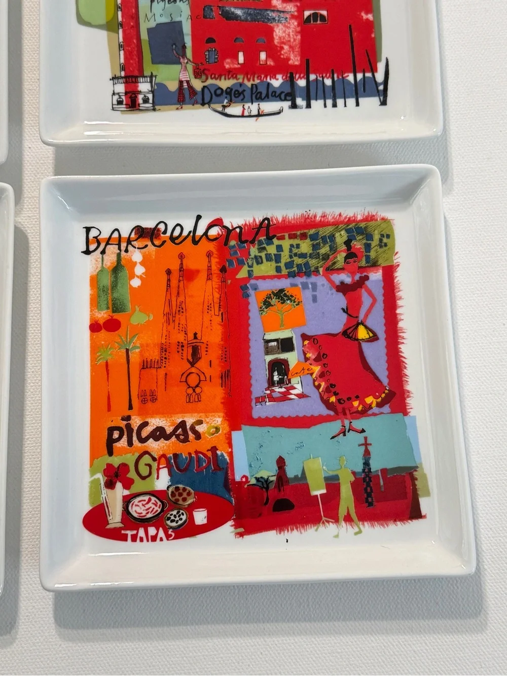 Set of 6 Square Crate & Barrel Travel Canape Plates ~ World Cities